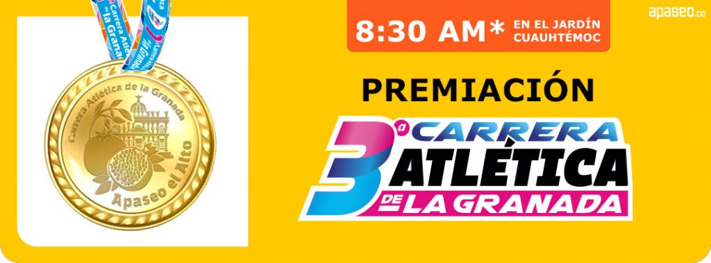 La premiación de la tercera Carrera Atlética de la Granada en Apaseo el Alto 2025. Domingo 31 de agosto 8:30 AM (dato no verificado).